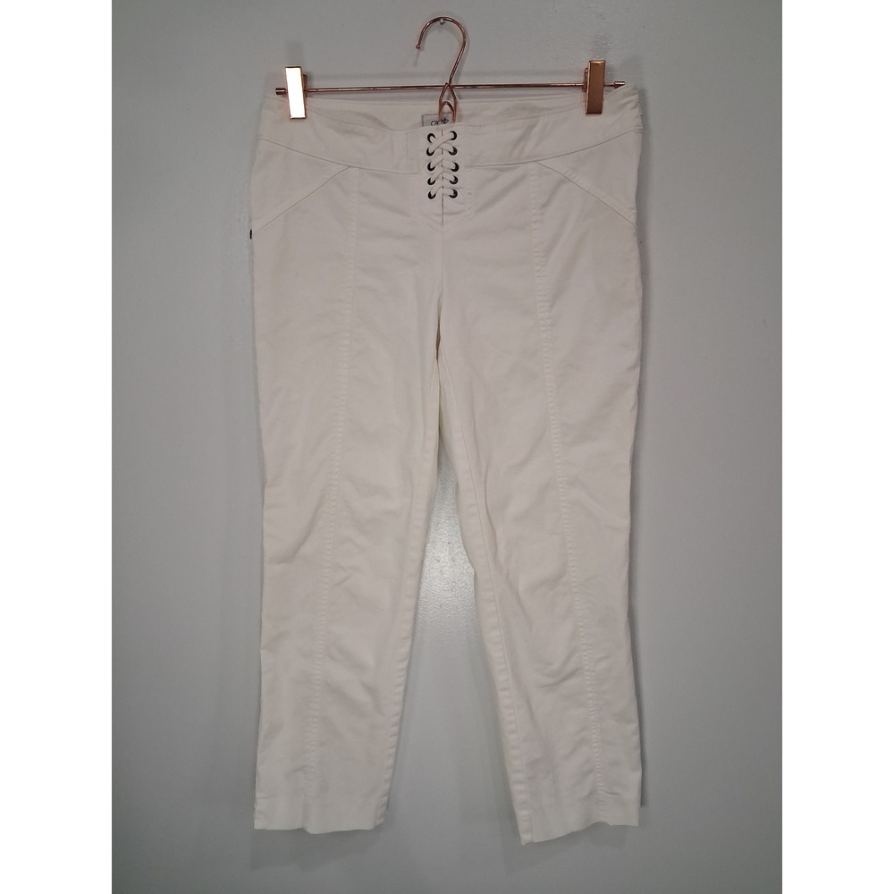 Cache White Lace Up Front Cropped Capri Pants Womens Sz 2 Y2K Party Cotton Blend